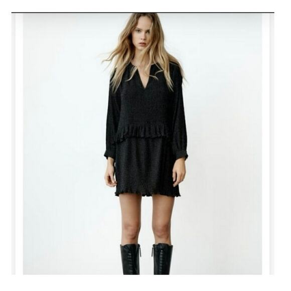 Zara Mini Ruffle Black Polka Dot Dress size XS - Picture 1 of 12